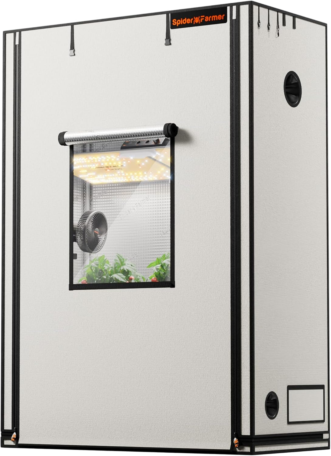 Cort de creștere Spider Farmer Pro 70x140x200 cm, cu ușă rulantă, fereastră de observare, panou de podea detașabil, material textil Mylar 2000D, pentru cultivare hidroponică în interior cu SF4000, G4500, SE4500