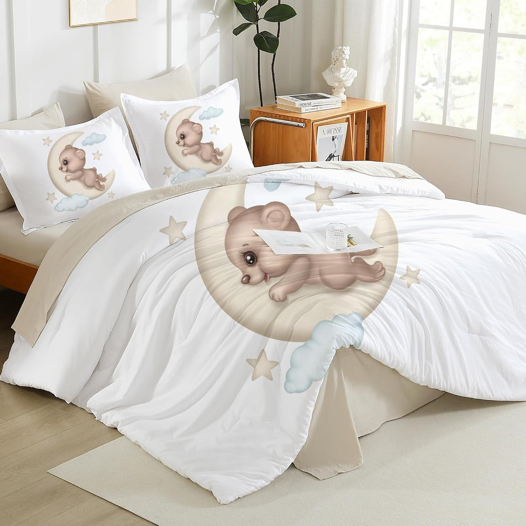 Lenjerie de pat pentru copii, diverse marimi si diverse personaje animate Lenjerie de pat - copii Naty Shop Teddy Bear 135X200Cm+80X80Cm