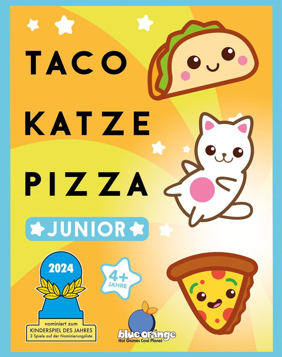 Albastru Portocaliu, Taco Cat Pizza Junior, joc pentru copii, joc de cărți, nominalizat la Jocul Anului pentru Copii 2024, 2-6 jucători, vârste 4+, 5 minute, germană