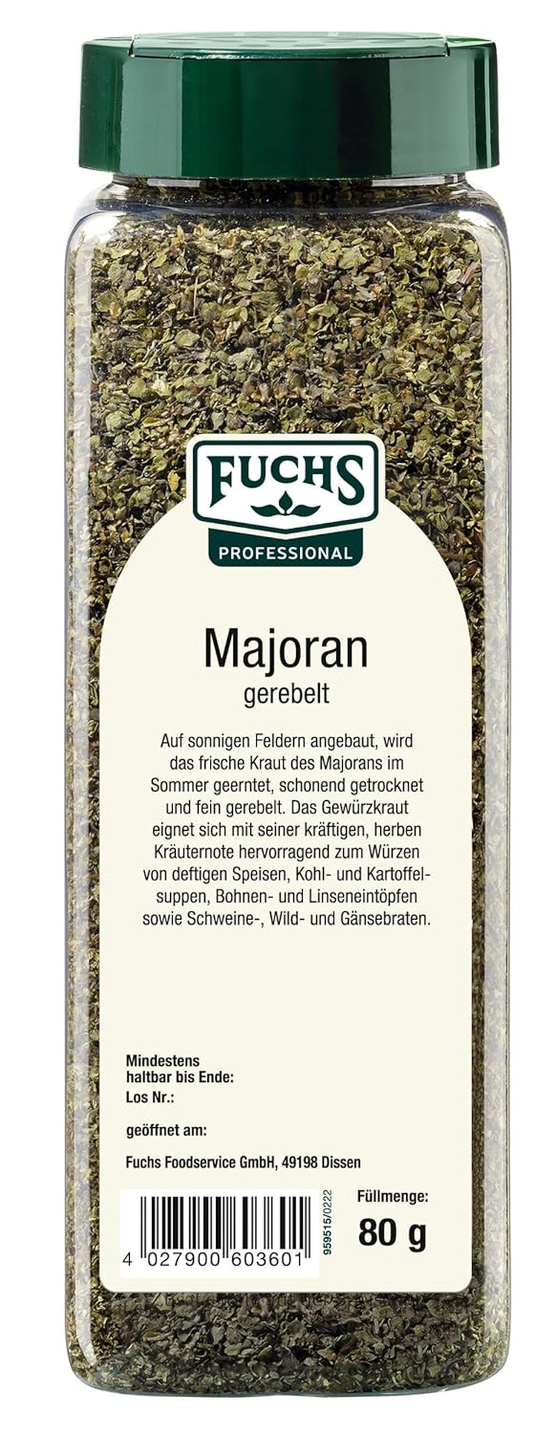 - Majoran gerebelt | Mit praktischem Streuaufsatz | Zum Verfeinern von Bohnen- und Linseneintöpfen | 80 g im großen Streuer