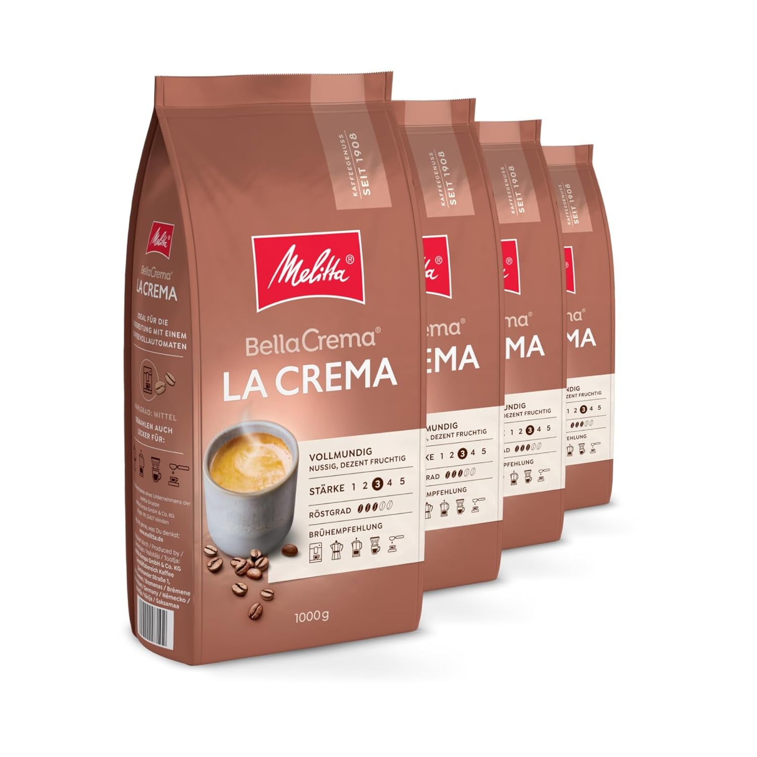 Melitta Bellacrema, boabe de cafea întregi Cafea Naty Shop 4 x 1 Kg La Crema