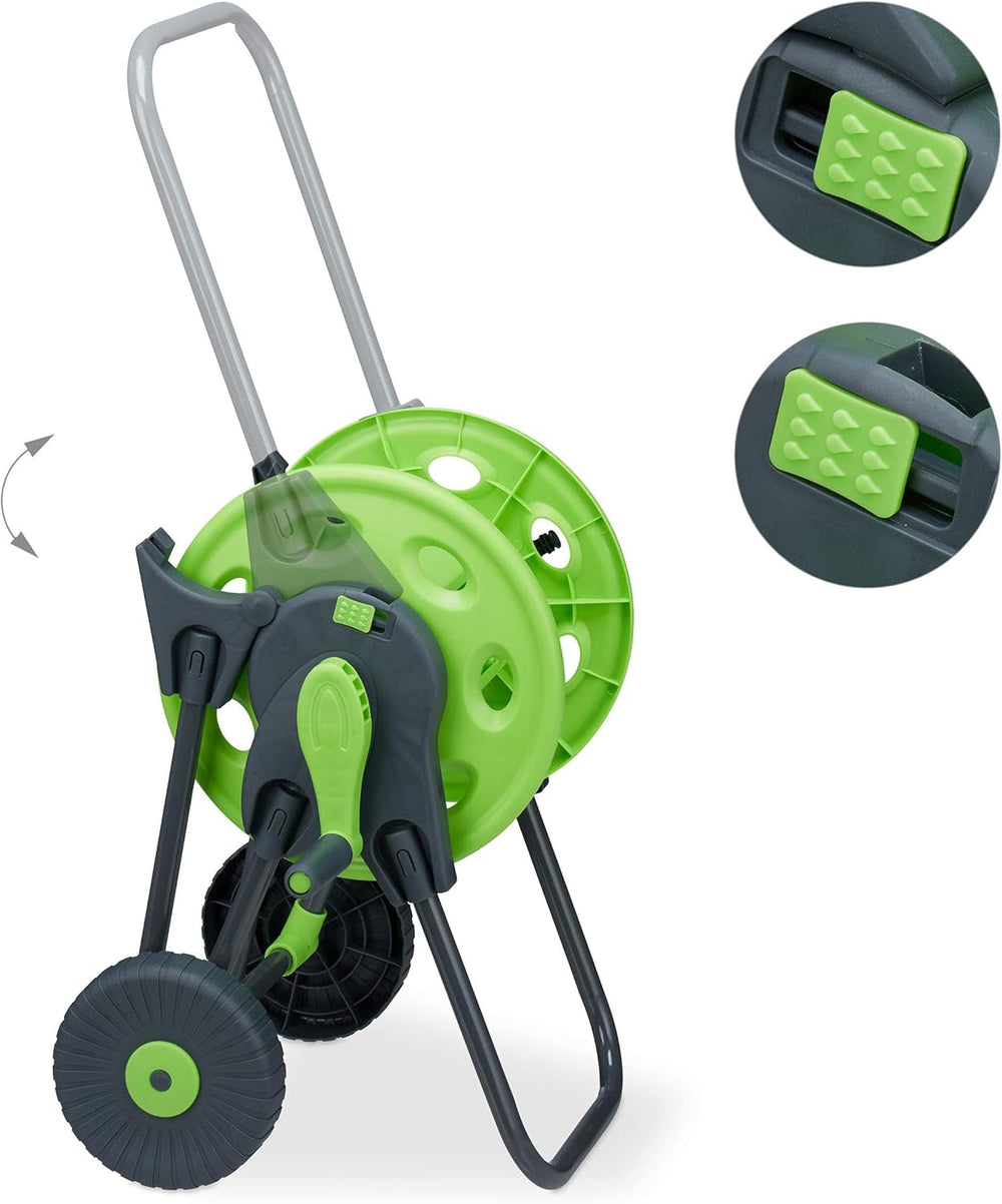 Cărucior furtun Relaxdays, rolă mobilă pentru furtun de apă de 45 m, 1/2 inch, grădină, 82,5 x 43 x 34 cm, gri-verde