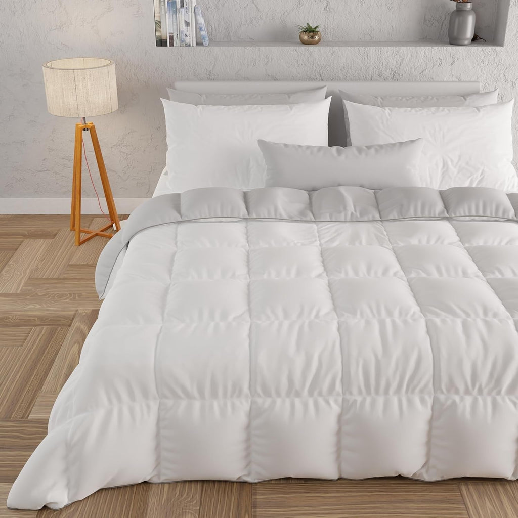 PETTI Artigiani Italiani - Cuvertură de iarnă pentru pat dublu, maxi, monocoloră, față-verso, alb, gri, 100% Made in Italy Plapumi si pilote Naty Shop Alb gri Matrimoniale Maxi