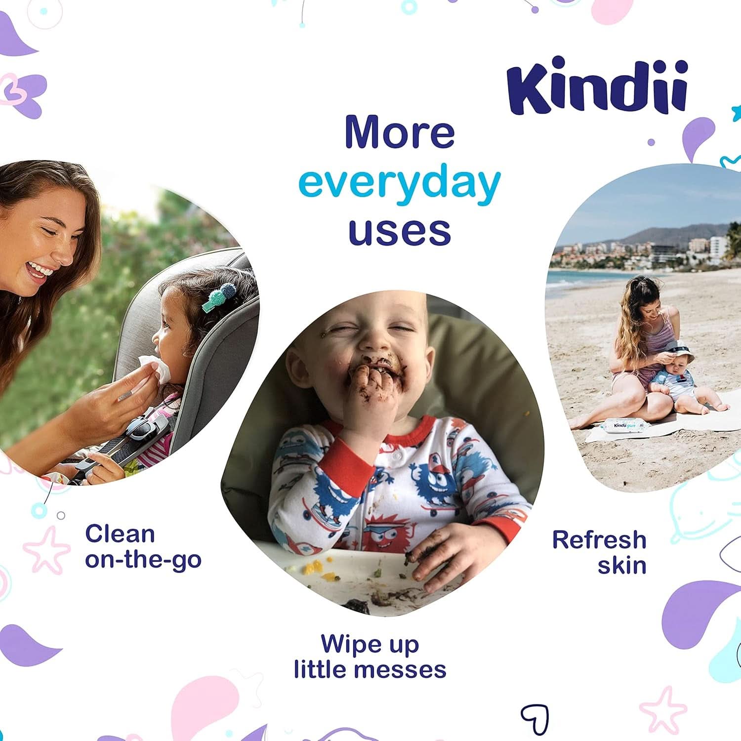 Kindii Feuchttücher Für Babys Und Kinder Pure Water 99% - 99%Ige Zusammensetzung Auf Wasserbasis - Allantoin - Unparfümiert - Dermatologisch Getestet - Für Empfindliche Haut - 720 Stück - 12X60 Stück Naty Shop