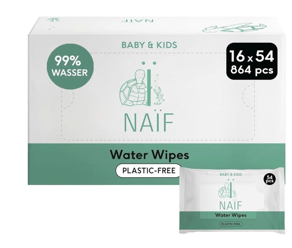 Naïf Plastikfreie Feuchttücher 432 Stück (8Er X 54 Feuchttuch) - Pflege Für Babypo, Körper Und Gesicht - 99% Aus Wasser - 0% Parfüm Und Alkohol - Nachhaltige Feuchttücherbox Eukalyptus Sensitiv Naty Shop 54 Stück (16Er Pack) Water