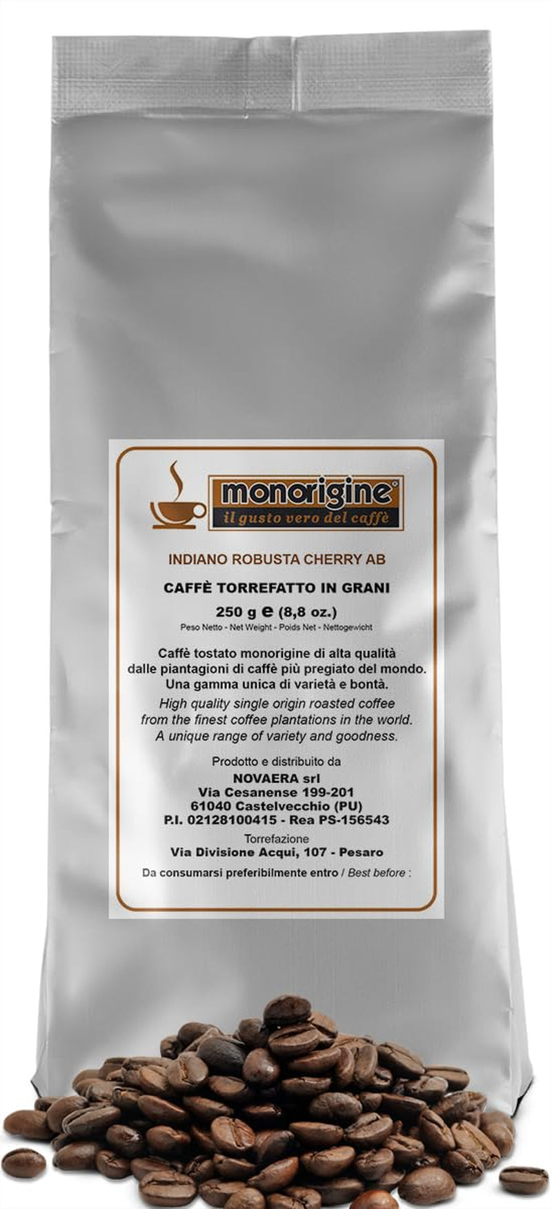 Boabe de cafea indiană Robusta Cherry AB 250 g - Cafea