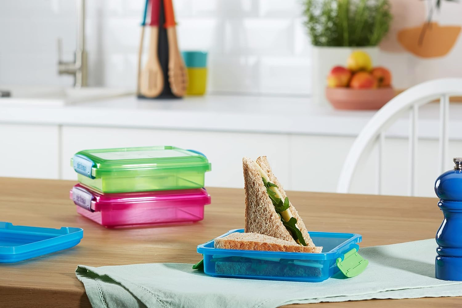 Sistema lunch box sandwich box | 450 ml | cutie de prânz stivuibilă și etanșă cu capac | pentru copii și adulți | fără BPA | culori mixte | 3 bucăți Cutii depozitare alimente Naty Shop