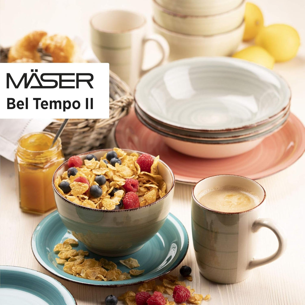 MÄSER 931951 Bel Tempo II, Teller-Set Für 6 Personen Im Modernen Vintage Look, 12-Teiliges Tafelservice, Handbemalt Im Lila Farbton Berry, Steingut Seturi vesela masa Naty Shop