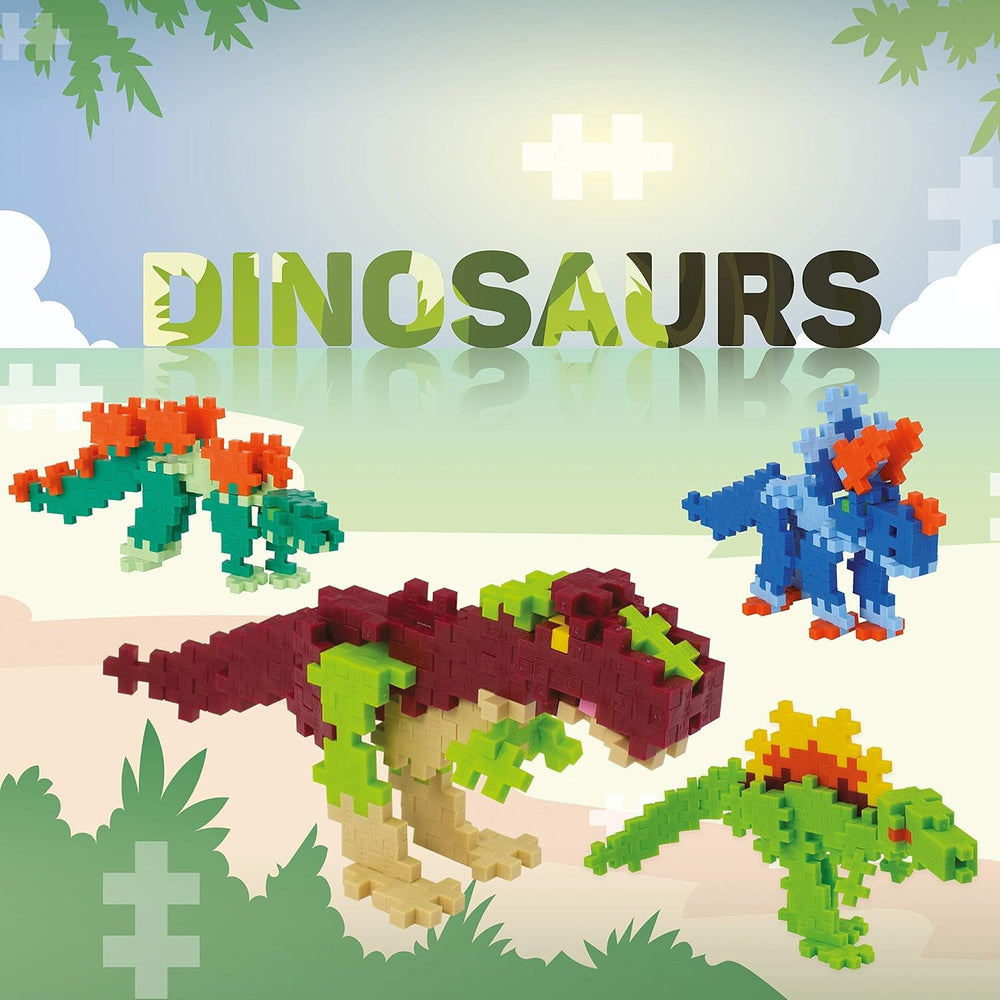 Plus-Plus 7266 Geniales Konstruktionsspielzeug, Dinosaurier-Mix, Bundle aus 4 verschiedenen Kreativ-Bausteine Tubes inkl. Bauplatte, 400 Teile, Mischfarben