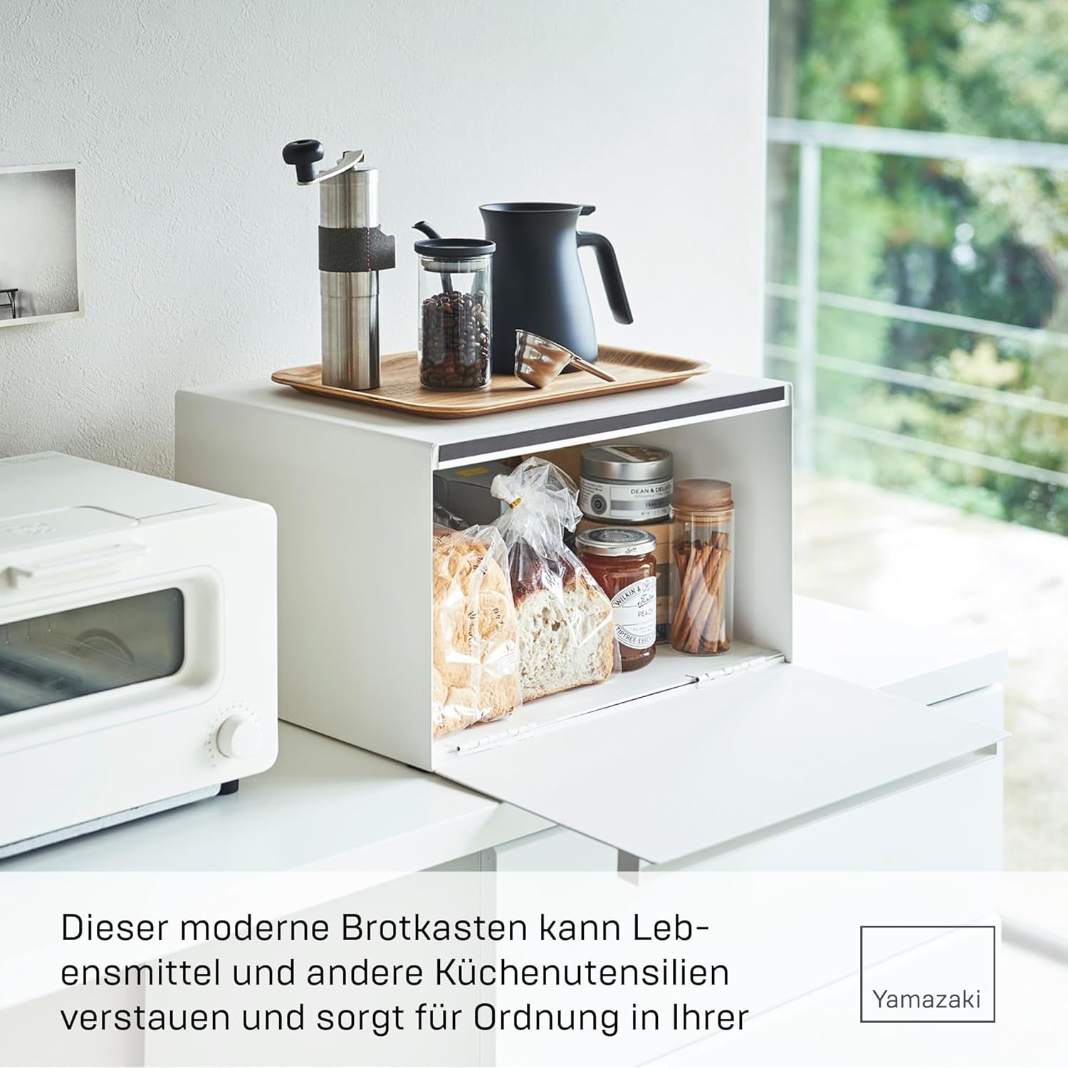 Yamazaki 4352 TOWER Coș pentru pâine, alb, oțel, minimalist, 40 x 34,5 x 24 cm Cutii depozitare alimente Naty Shop