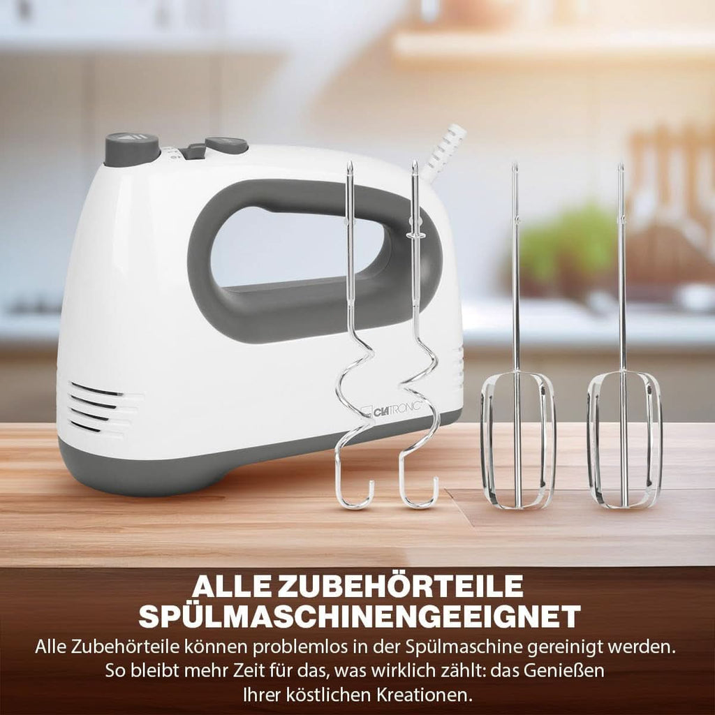 Clatronic Mixer | Kraftvoller 400 Watt-Motor | Handmixer | Turbostufe & 5 Geschwindigkeitsstufen | Handrührgerät | Spülmaschinengeeignete Edelstahlquirle Und -Knethaken | HM 3775 Bucatarie Naty Shop