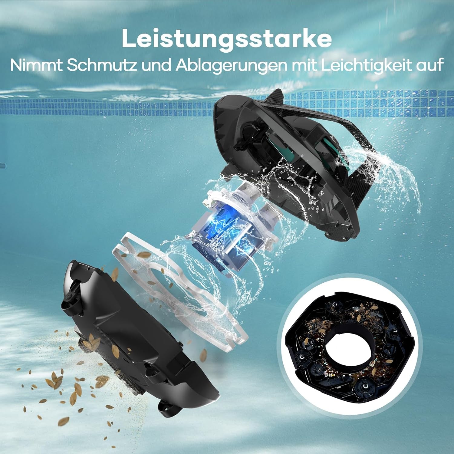 Robot de piscină AIPER, curățitor de piscină fără fir cu baterie, autonomie de 90 de minute, parcare automată, motoare cu acționare dublă și indicatoare LED, ideal pentru piscine cu fund plat de până la 80 m²