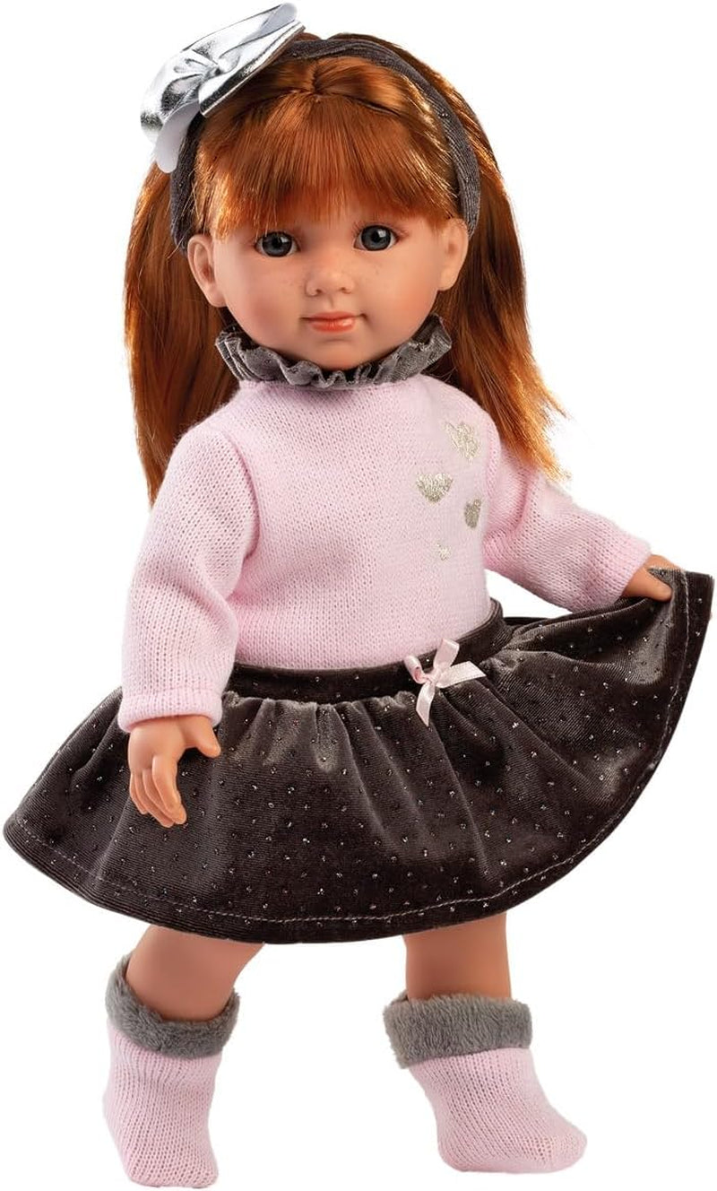 Llorens 1053551 Puppe Nicole, mit roten Haaren und blauen Augen, Fashion Doll mit weichem Körper, inkl. trendigem Outfit und Haarreif, 35 cm