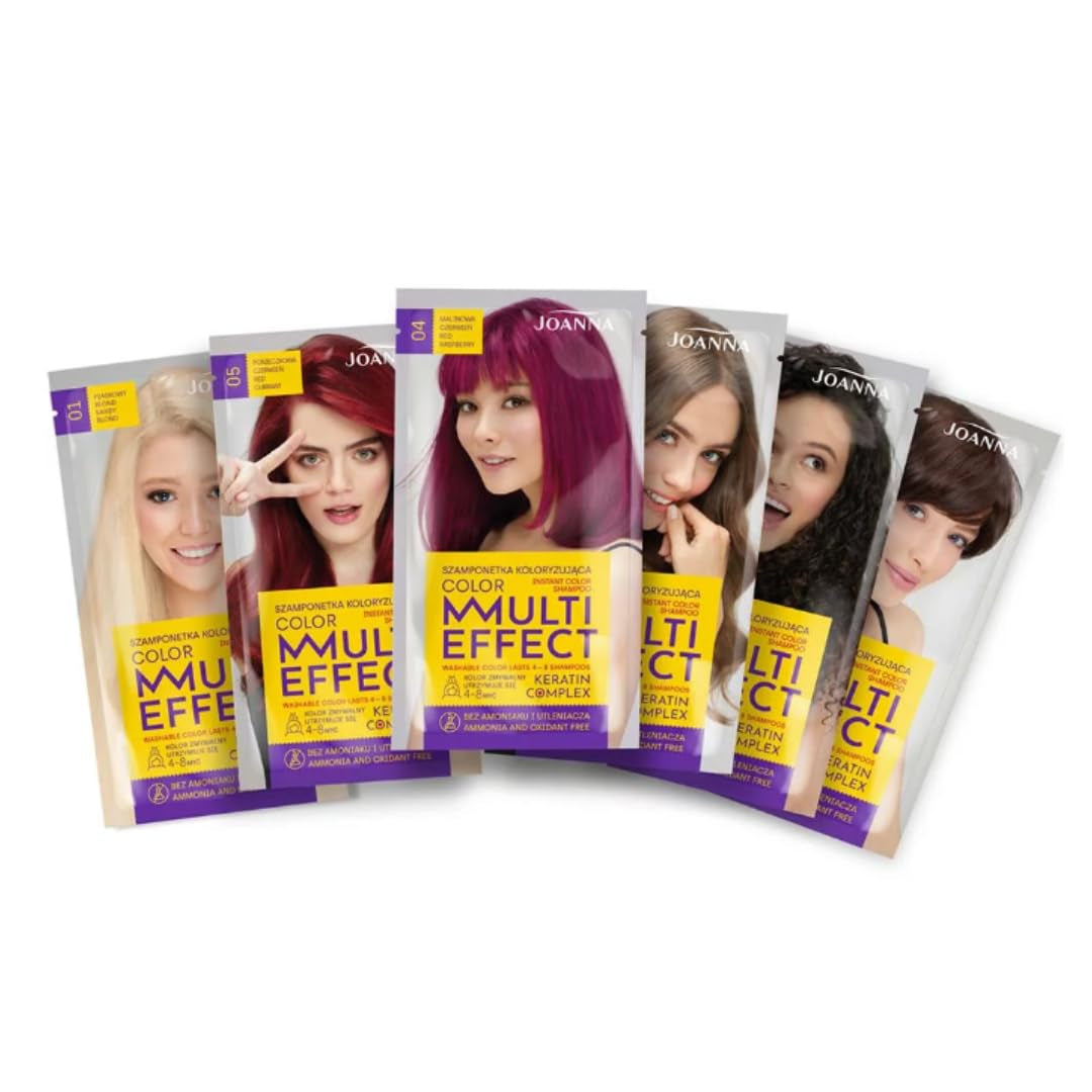 Șampon colorant Joanna "Multi Effect" - Șampon colorant pentru păr într-un plic - Rezistă între 4 și 8 spălări - Colorarea părului fără amoniac și agenți oxidanți - Cappuccino aromat Vopsea pentru par Naty Shop