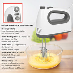 Clatronic Mixer | Kraftvoller 400 Watt-Motor | Handmixer | Turbostufe & 5 Geschwindigkeitsstufen | Handrührgerät | Spülmaschinengeeignete Edelstahlquirle Und -Knethaken | HM 3775 Bucatarie Naty Shop