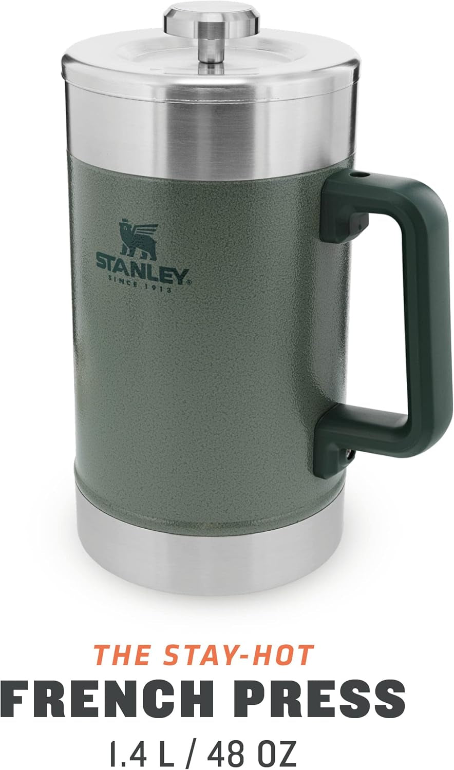 Presă de cafea STANLEY Classic Stay Hot 1.4L Verde Hammertone - Menține cafeaua caldă timp de 4 ore - Sedimente minime - Presă de cafea integrată din oțel inoxidabil - Fără BPA - Se poate spăla în mașina de spălat vase