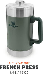 Presă de cafea STANLEY Classic Stay Hot 1.4L Verde Hammertone - Menține cafeaua caldă timp de 4 ore - Sedimente minime - Presă de cafea integrată din oțel inoxidabil - Fără BPA - Se poate spăla în mașina de spălat vase