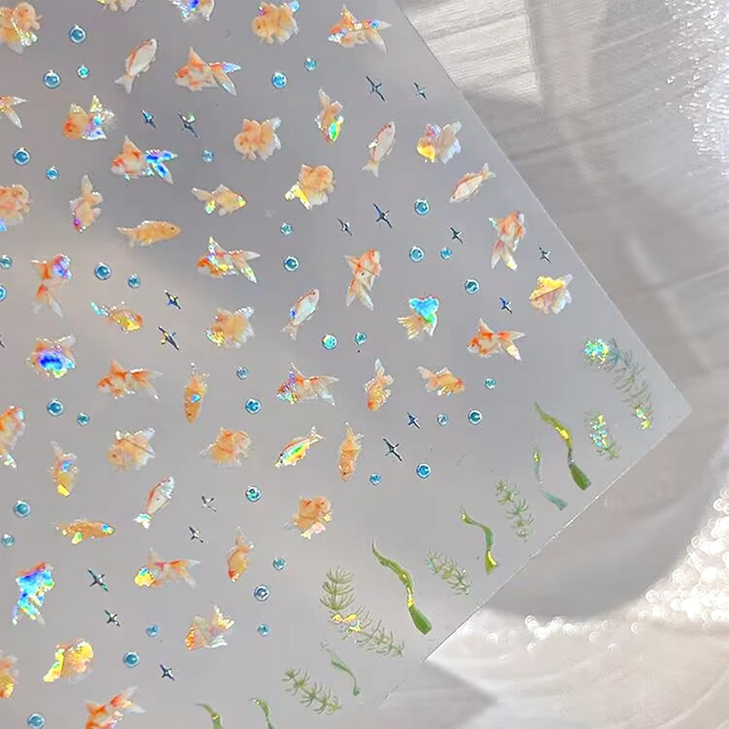 2 Stück Selbstklebende Nagelsticker Mit Muscheleffekt, Vierstrahlstern Und Goldfisch Design, Nagelaufkleber Für Fingernägel, Nail Art Zubehör Für Gelnägel