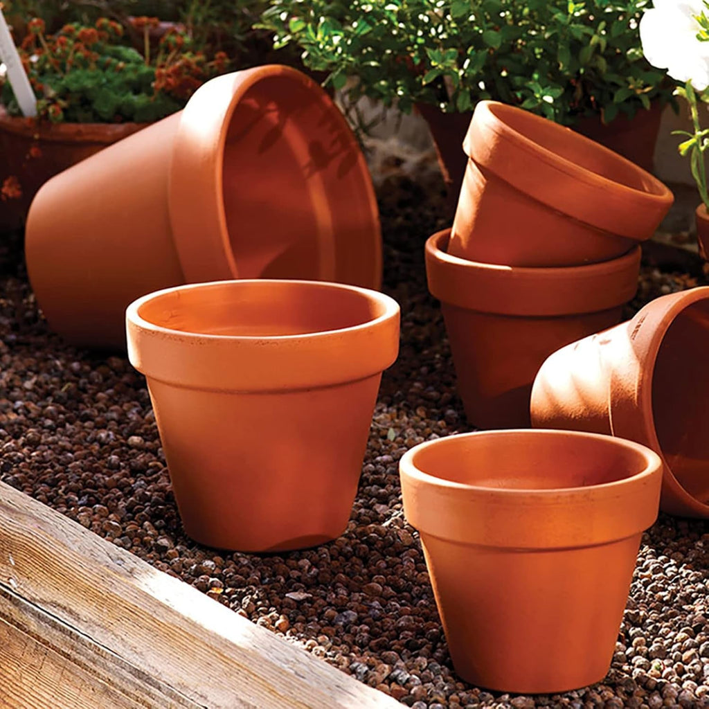 Hollyone set de 8 piese de ghivece mici din teracotă, ghivece rotunde din lut de 8 x 8 cm cu farfurie și orificiu de drenaj, ghivece mici cu tavă, ghivece suculente din teracotă pentru plante de apartament, jardiniere ceramice