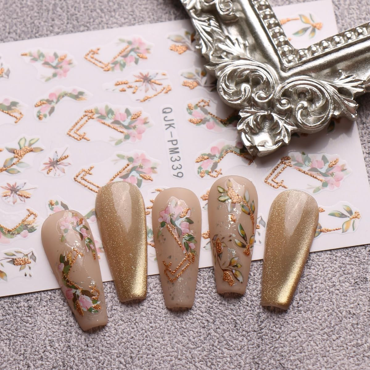 JMEOWIO Nagelsticker Blumen Glitzer 9 Blatt Nail Art Sticker Selbstklebend Nagelaufkleber Frühling Sommer Blumen Dekoration Nageldesign Zubehör