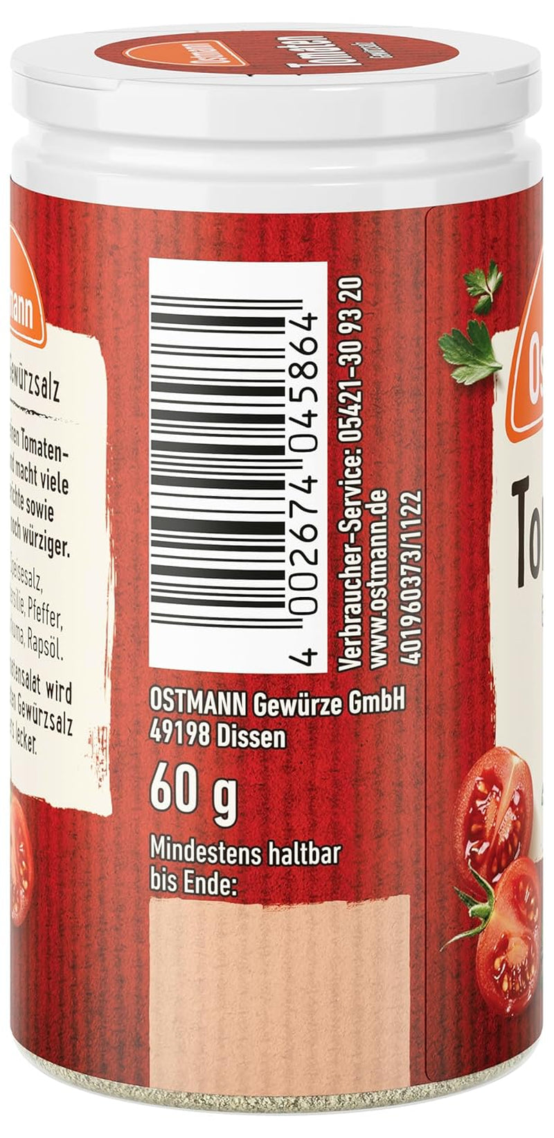 Ostmann Gewürze - Tomaten Gewürzsalz | Perfekt zum Würzen von Tomatensalat und Bruschetta | 60 g in der Streudose