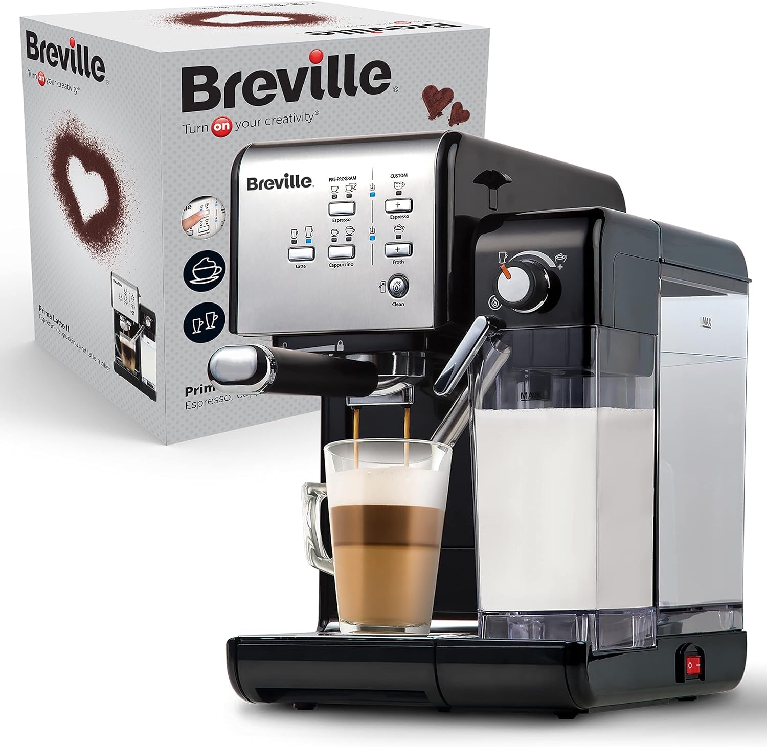 Espresso Breville Prima Latte II | Aparat de latte și cappuccino | Pompă profesională cu 15 bari și spumator de lapte | Argintiu [VCF108X]