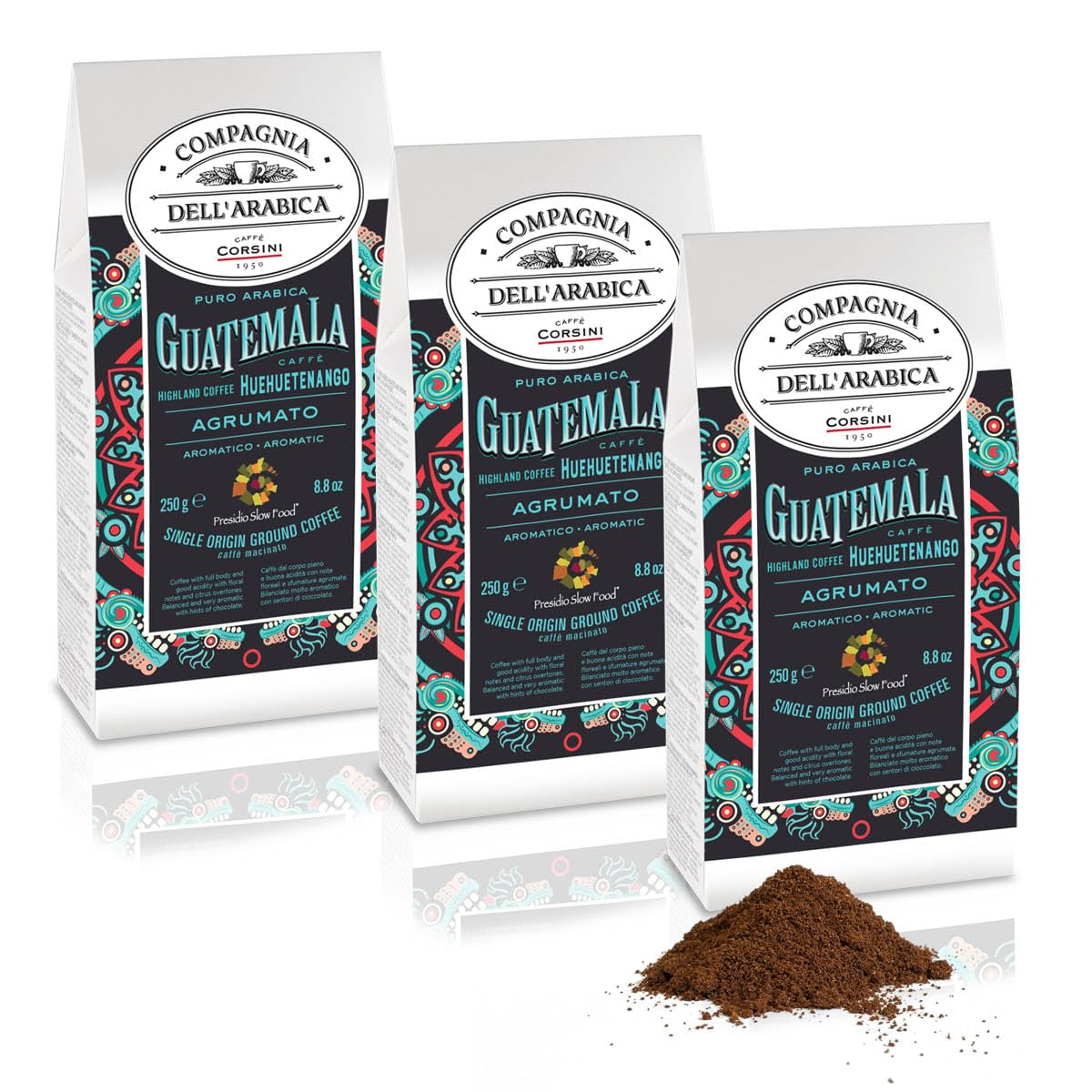 Caffè Corsini - Cafea boabe 3 X 250 grame, Compagnia Dell'Arabica, diverse arome, origine unică, total 750G Cafea Naty Shop Guatemala Cafea măcinată