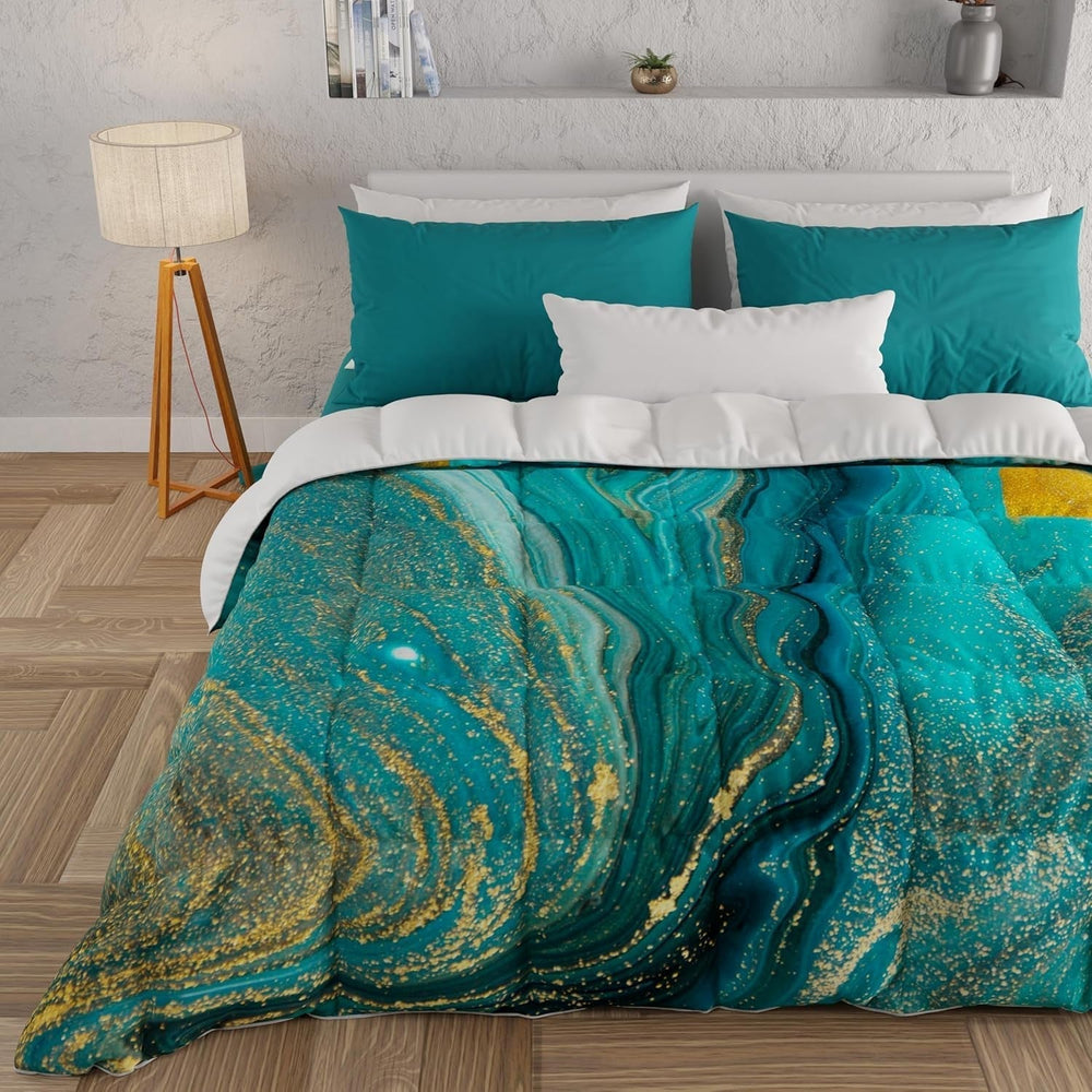 PETTI Artigiani Italiani - Plapumă de iarnă, Plapumă de iarnă, Plapumă simplă, Cu două fețe, Monocolor și imprimare digitală, 100% microfibră antialergică, Made in Italy Plapumi si pilote Naty Shop Marmură verde 160 X 190 Cm