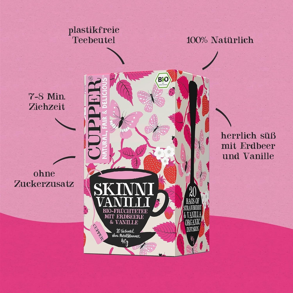 Set de ceaiuri bio Cupper „Fruity”, set cadou de ceaiuri, ceaiuri din fructe, trei sortimente diferite, 60 pliculețe de ceai nealbite, fără plastic, pachet de 3