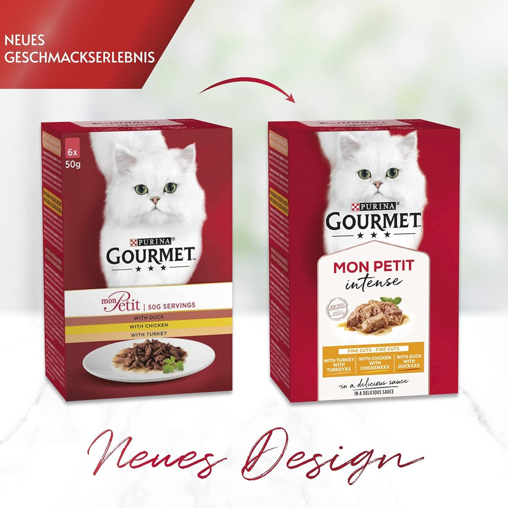 Hrană umedă pentru pisici Gourmet Mon Petit Intense, varietate de păsări de curte, pachet de 8 (8 x 6 pliculețe a câte 50 g fiecare)