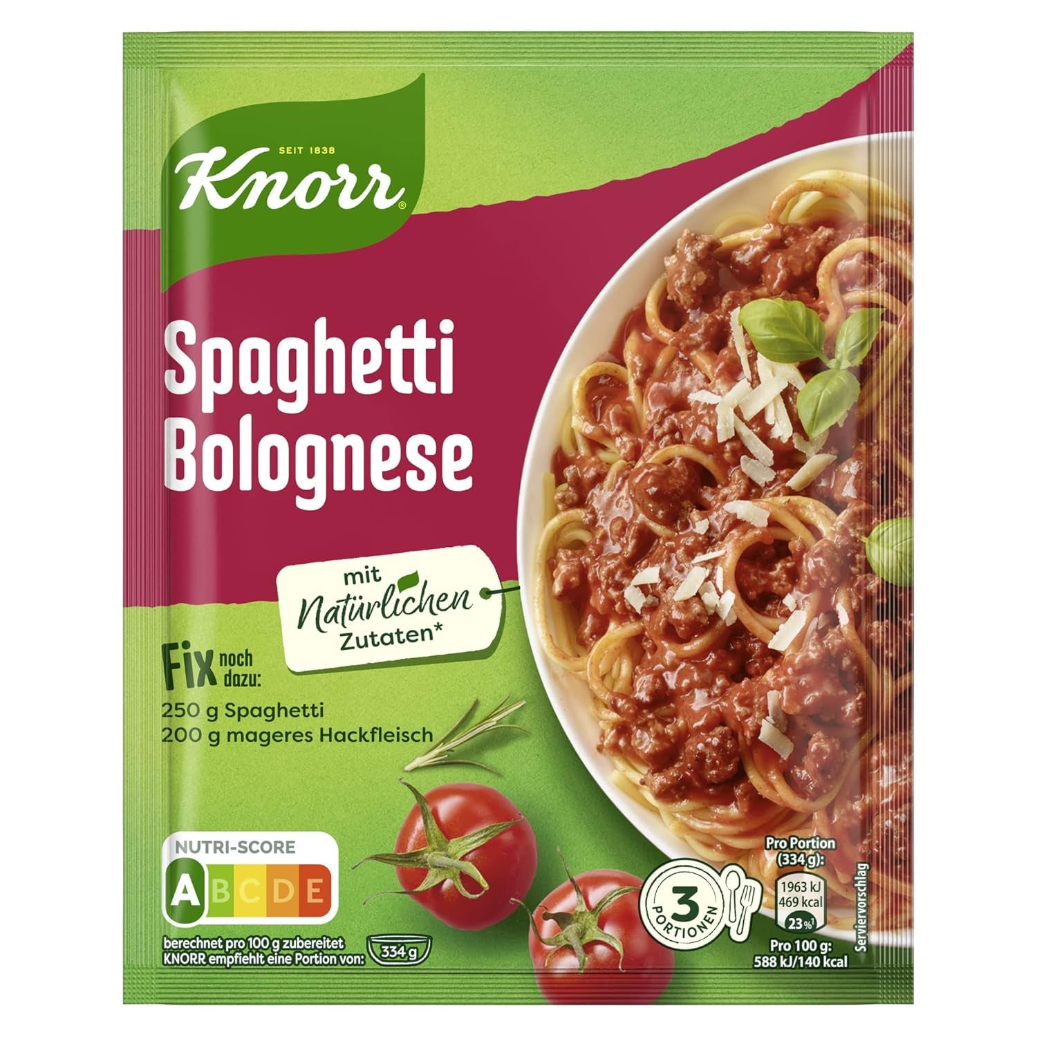 Knorr Fix Würzmischung Spaghetti Bolognese für ein leckeres Nudelgericht mit natürlichen Zutaten 40 g