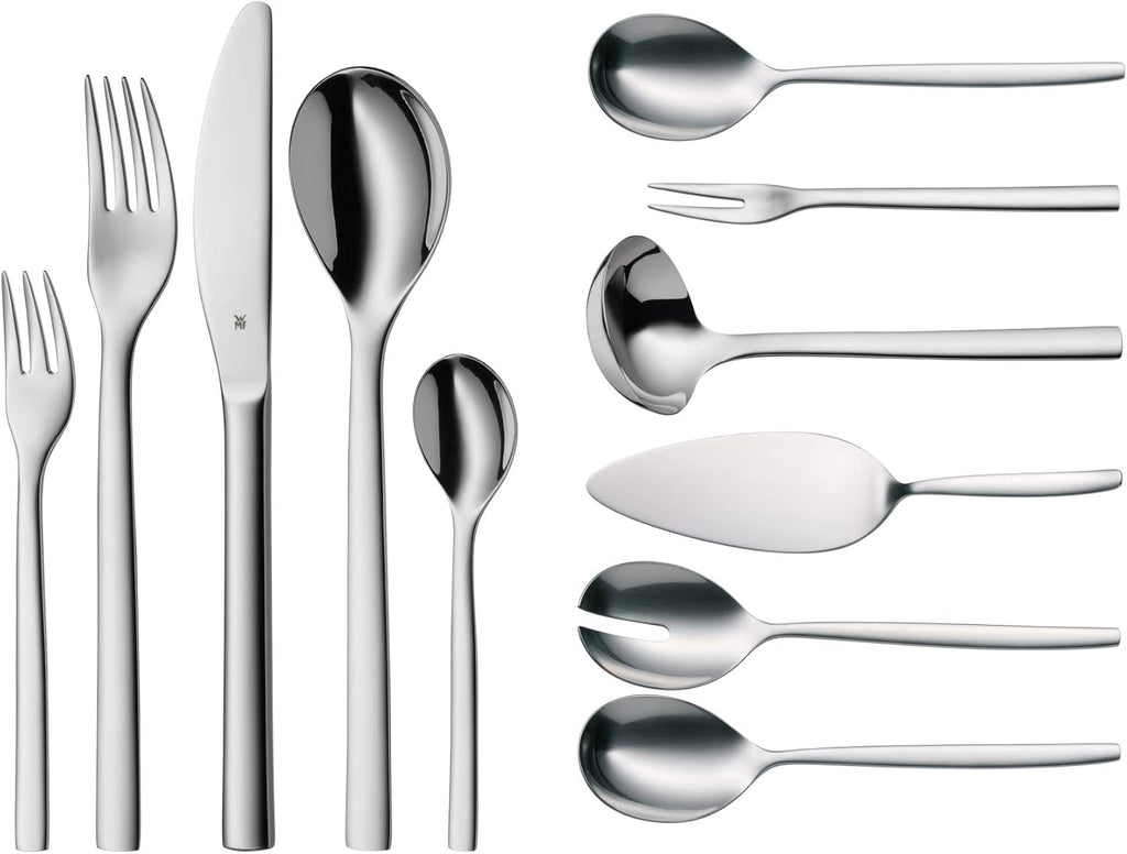 WMF Atria Besteck Set 12 Personen, Essbesteck 60 Teilig, Monobloc-Messer, Cromargan Edelstahl Poliert, Spülmaschinenfest Bucatarie Naty Shop Single 66-Teilig