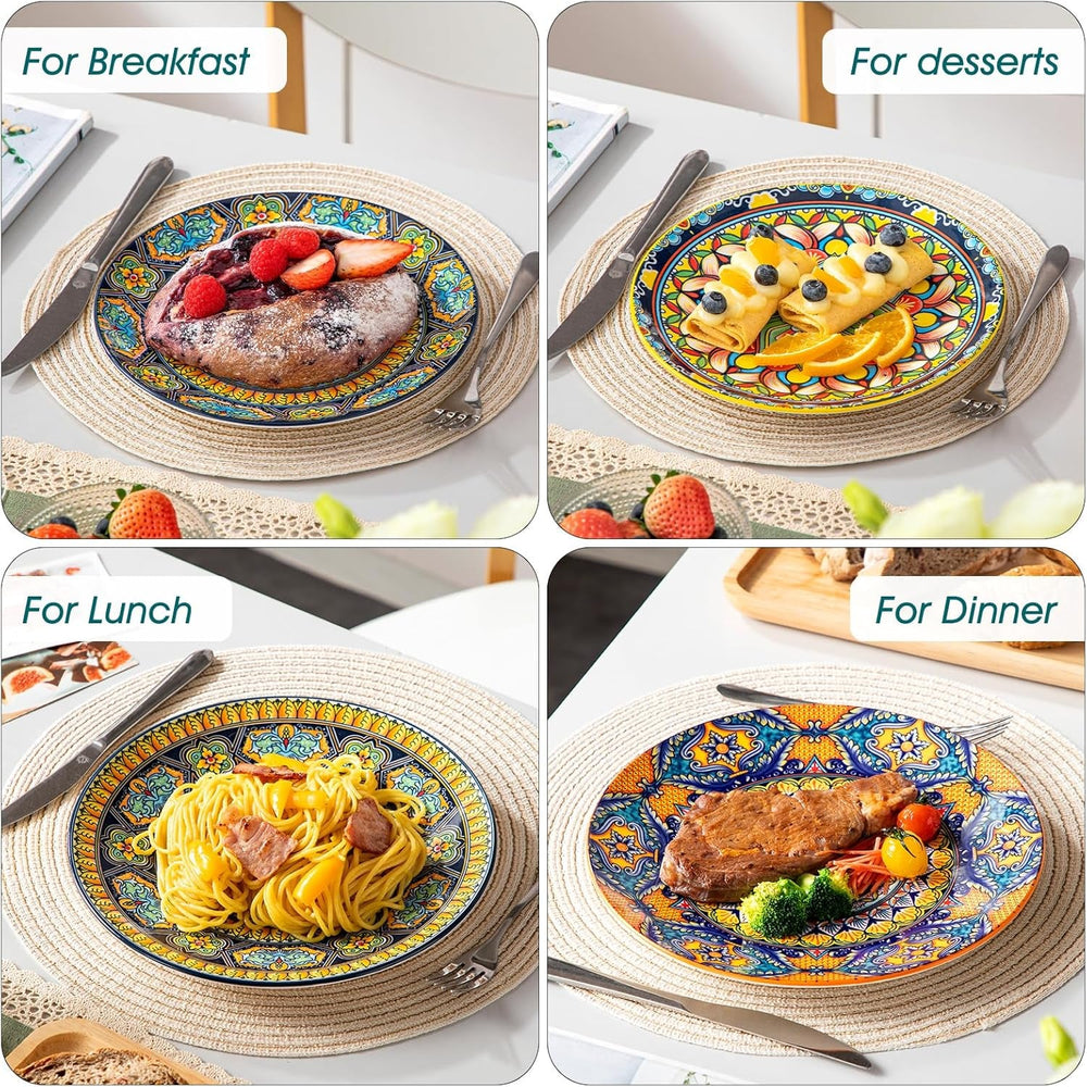 Set de 6 farfurii pentru desert, set de farfurii Vancasso KRVI pentru 6 persoane, Ø 22 cm, potrivit pentru mașina de spălat vase și cuptorul cu microunde, farfurii pentru paste, farfurii pentru micul dejun, farfurii pentru tort