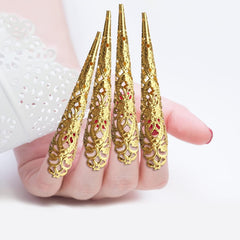 Mwoot 10 bucăți Halloween unghii false aurii unghii false antice regina costum cosplay deget unghii vârful inelelor deget unghii vârful ghearelor inele pentru unghii gheare inele pentru unghii pentru femei