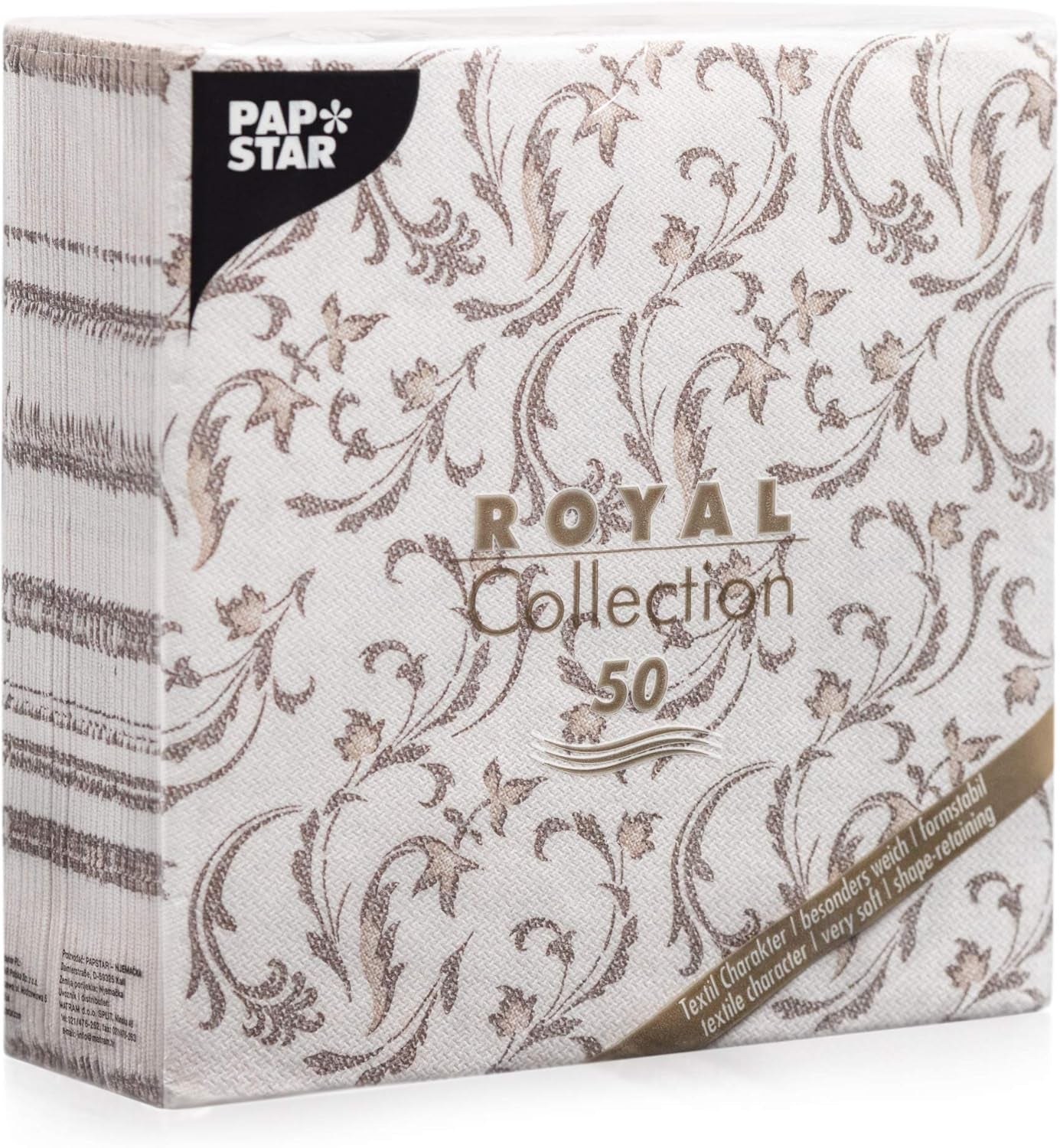 Papstar, 50 de șervețele "ROYAL Collection" 1/4 fold 40 Cm X 40 Cm Bordeaux "Damascato", #84999