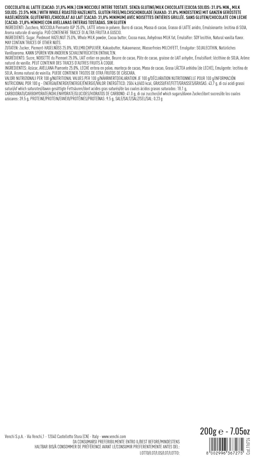 Venchi, Brutto&Buono, Tabletă de ciocolată cu lapte făcută manual cu „alune de pădure Piemont” în formă de brad, 200 g, fără gluten, Colecție de Crăciun în ediție limitată, Idee de cadou