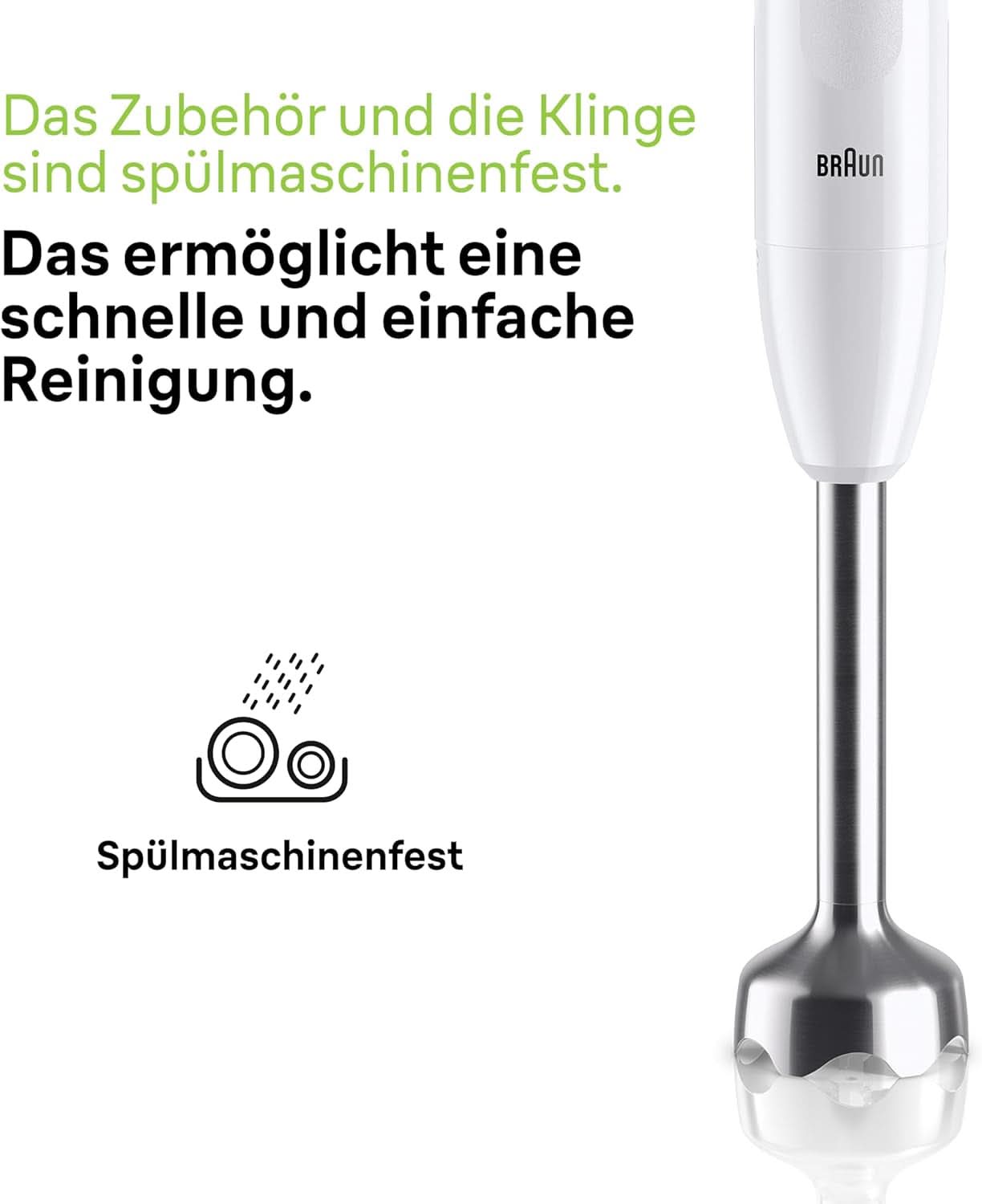 Braun Stabmixer MQ10.001M Multiquick 1 - Extra Leichter Pürierstab Mit Edelstahl-Mixfuß Und Easytwist System, Inkl. 600 Ml Mix- & Messbecher, 450 Watt, Weiß Mama si Copilul Naty Shop