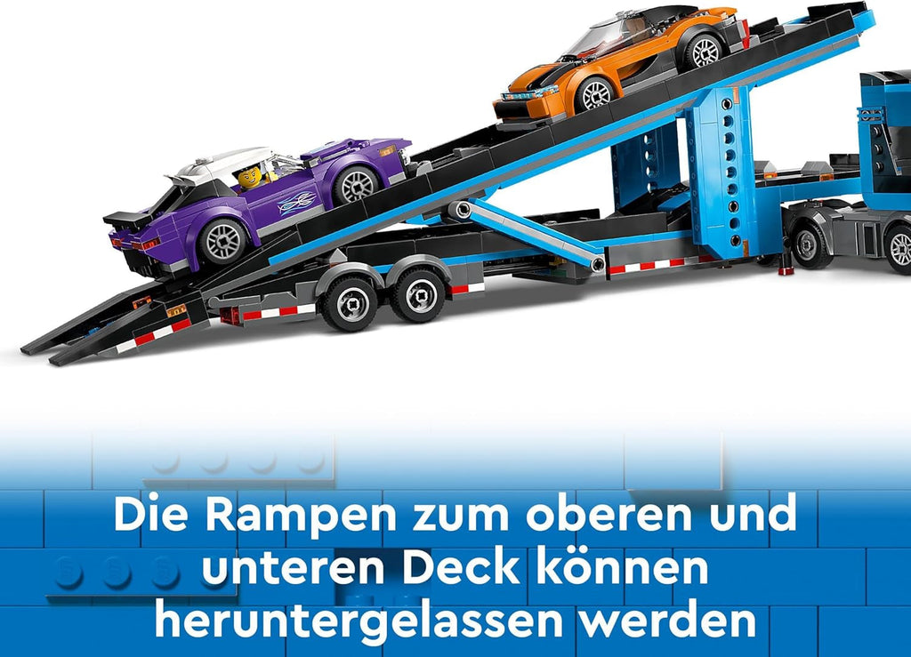 LEGO City Car Transporter cu mașină sport, set de 4 mașini de jucărie pentru băieți și fete de la 7 ani, cadou de Crăciun sau aniversare, 4 minifigurine pentru jocuri de rol 60408 Seturi de constructie Besuche den LEGO-Store