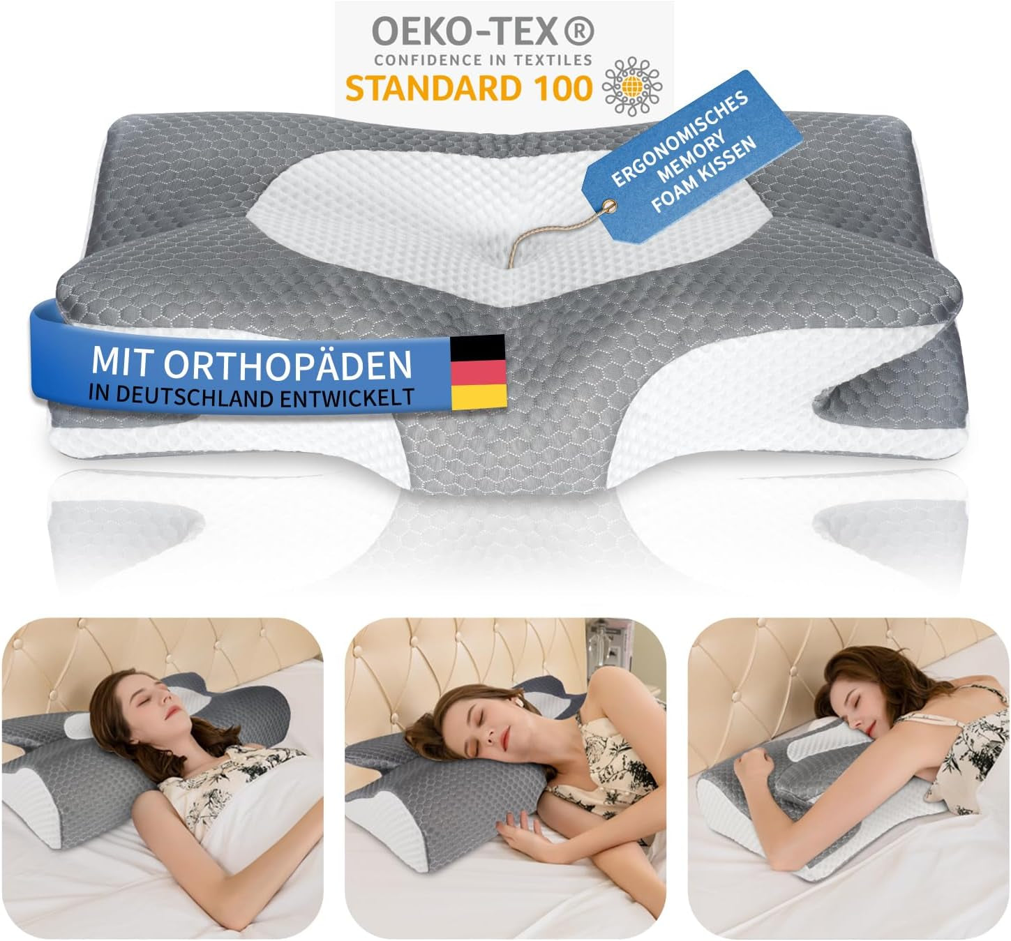 IDEA Pillow Pernă din spumă de memorie, pernă ergonomică Pernă ortopedică Durere de gât, pernă de dormit pentru dureri laterale de spate și abdominale, pernă pentru gât Pernă anti sforăit pentru adulți Perne ortopedice cervicale Naty Shop