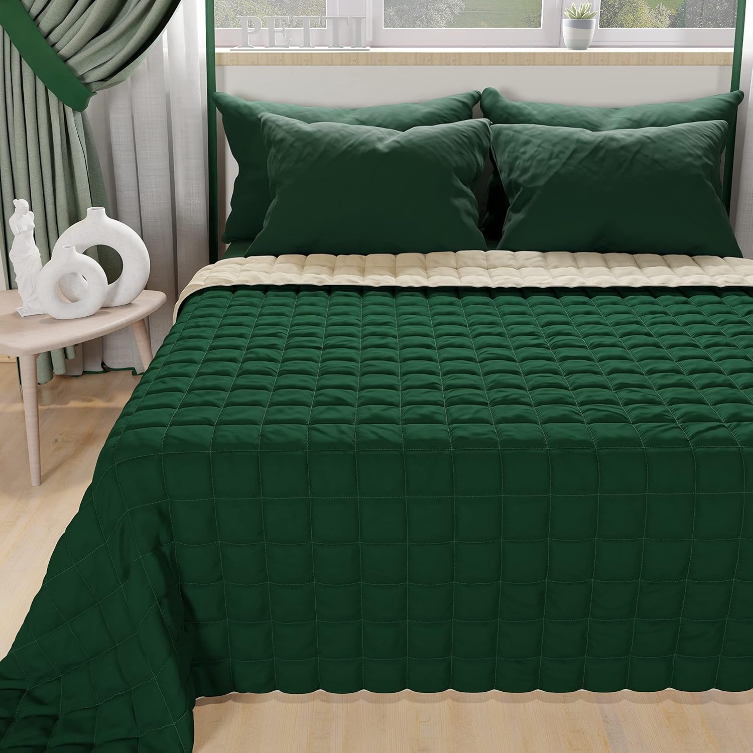 PETTI Artigiani Italiani - Cuvertură pentru pat single, cuvertură cu două fețe, cuvertură de primăvară, albastru miezul nopții, alb, 100% Made in Italy Plapumi si pilote Naty Shop Verde Taupe Una Piazza E Mezza