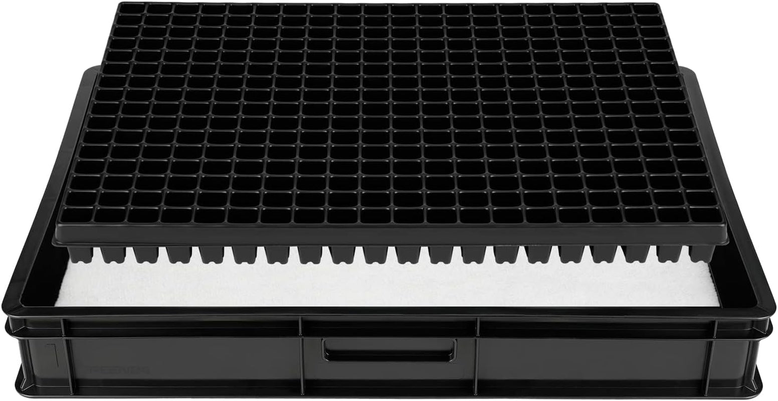 Sistem de propagare GW-285 format din tavă profesională pentru apă GW657, covoraș capilar asortat (absorbție de apă 3L pe mp) și tavă pentru ghivece cu 285 de ghivece (23x23mm, 54mm înălțime) în dimensiune Euro (600 x 400mm)