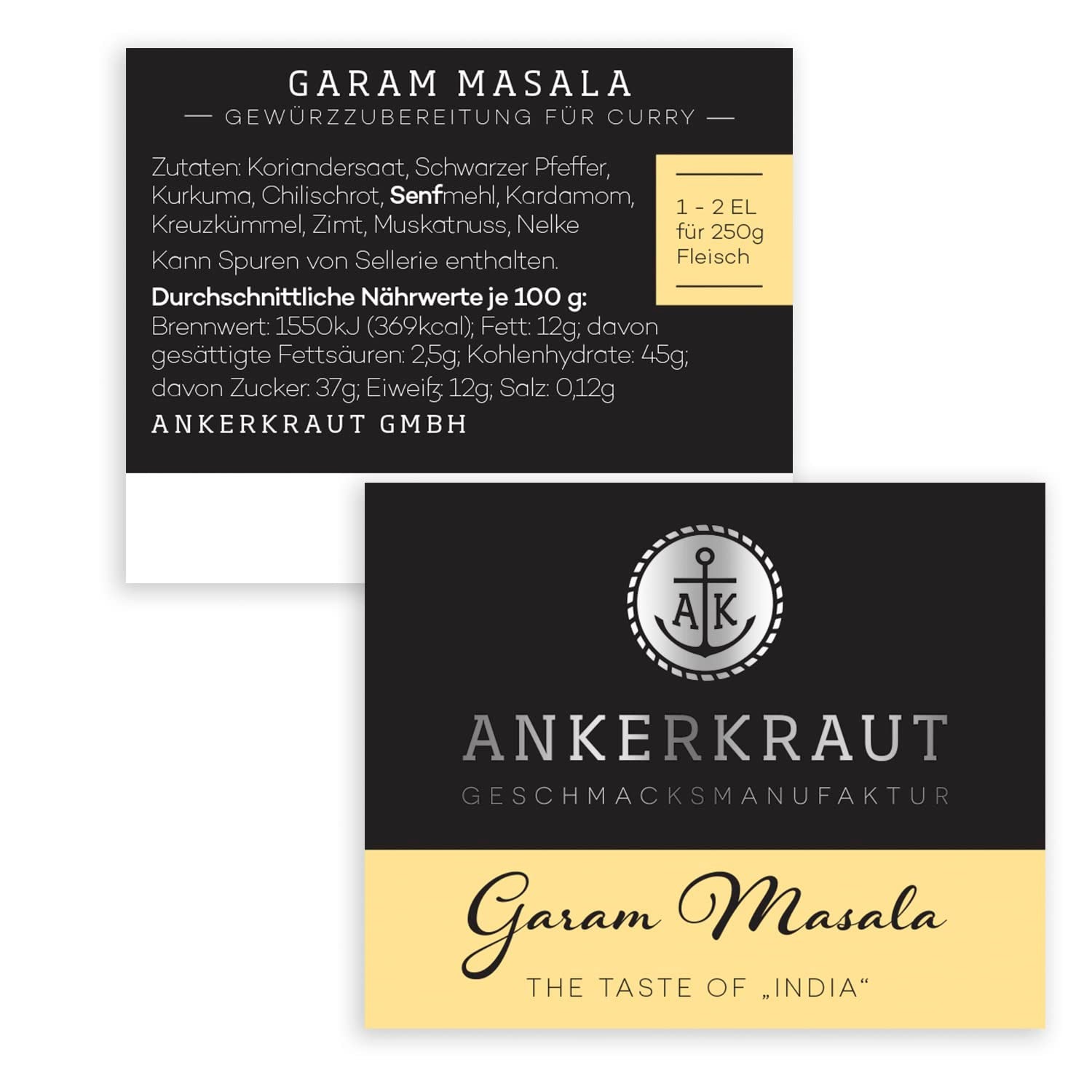 Ankerkraut Garam Masala, Gewürz für indisches Gericht, Leckeres Curry mit Fleisch würzen, Taste of Indien, 65 g im Korkenglas