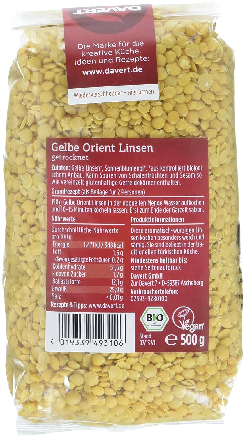 Linte galbenă orientală Davert (1 x 500 g) - Bio