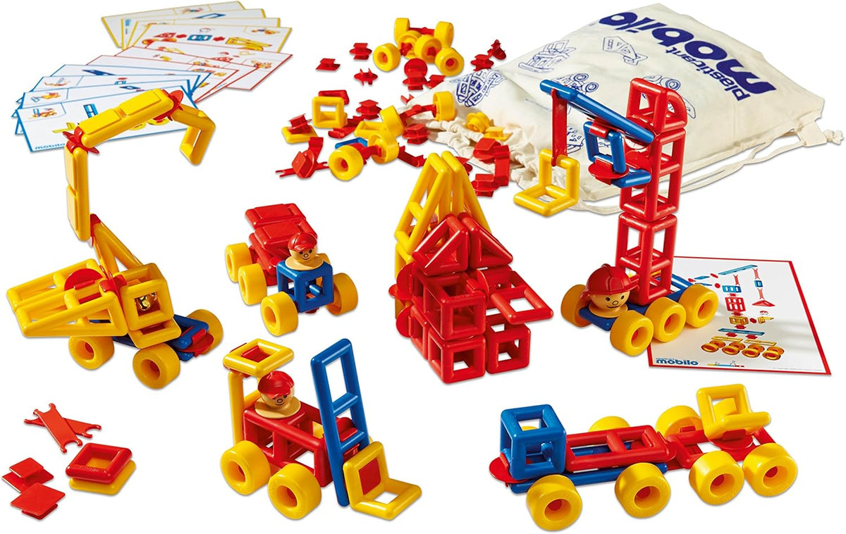 Plasticant Mobilo Konstruktions-Set I, 192 Teile - Kreatives Konstruktionsspielzeug made in Germany - bauen, spielen, lernen für Kinder 3 - 8 Jahre, Rot, Gelb, Blau