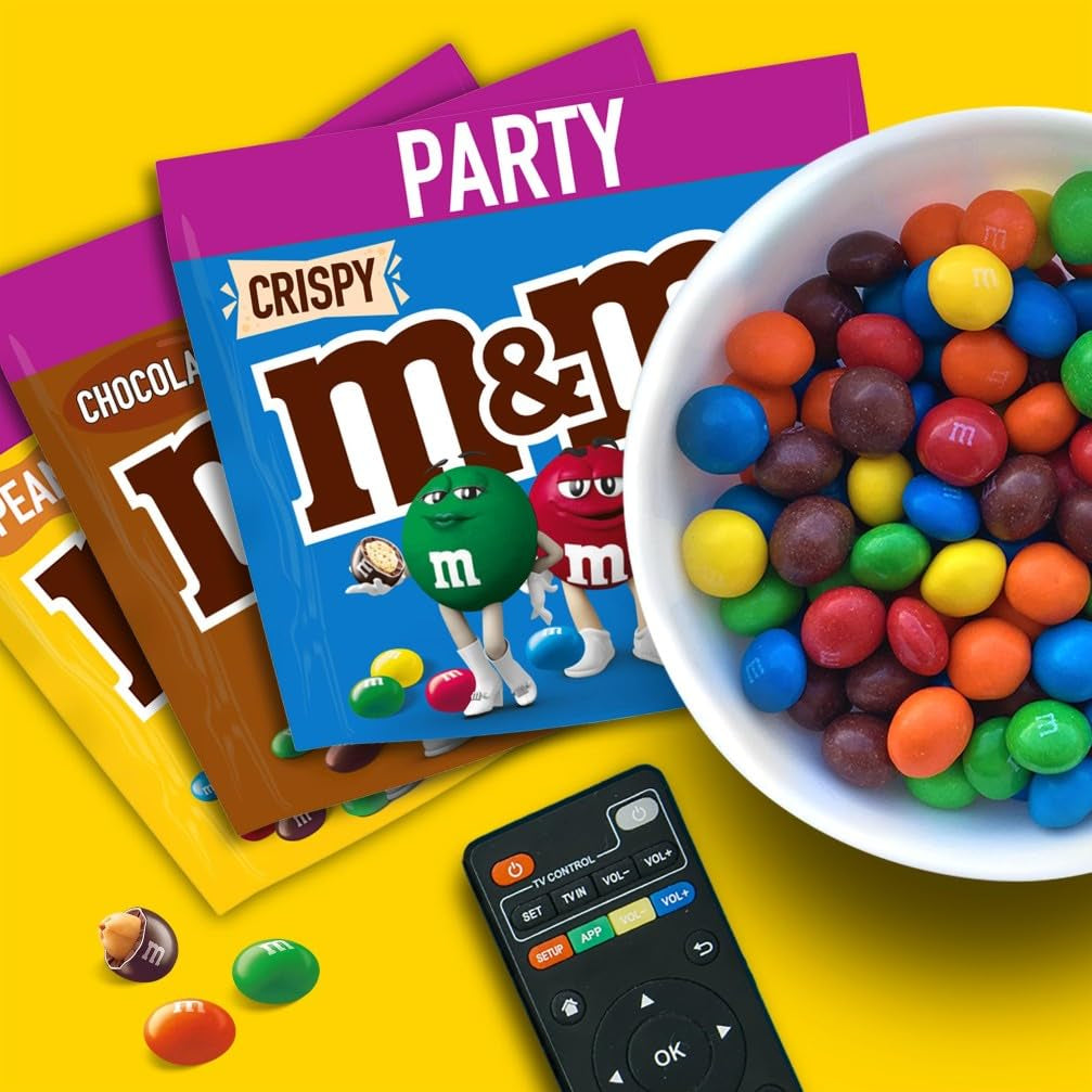 Pachet mare de ciocolată M&M's, Linte crocantă cu ciocolată și glazură colorată de zahăr, Mix pentru petreceri, 1 x 800 g, Bomboane cu tematică de fotbal american