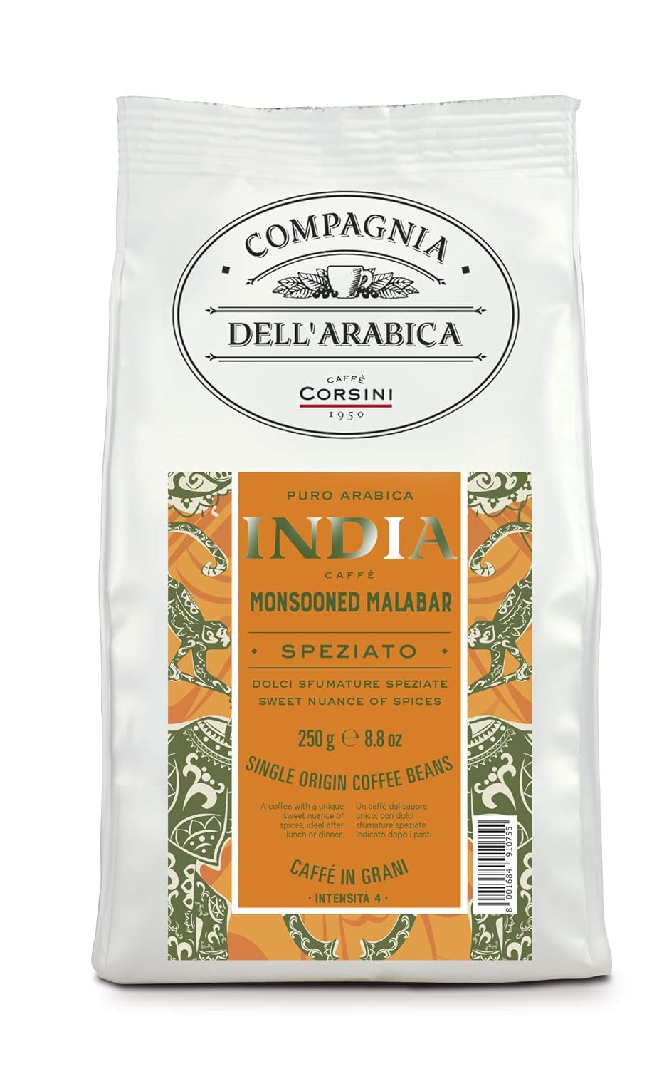 Caffè Corsini - Kaffeebohnen 3x250g Compagnia Dell'Arabica Indien Mousson Malabar, Einzelner Ursprung, Würzig, 750g Gesamt