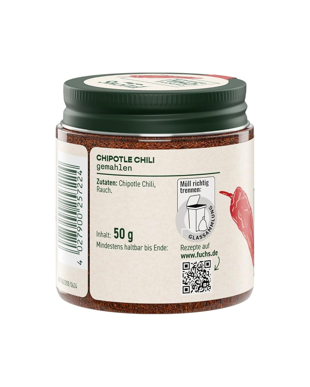 Fuchs Gewürze - Chipotle Chili gemahlen | Rauchiges Chilipulver | Chilipulver in Premium-Qualität | 50 g im wiederverschließbaren Gewürzglas