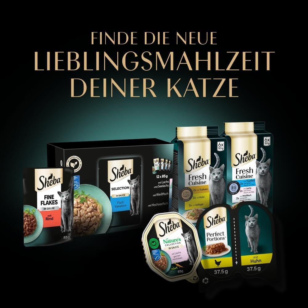 Sheba Portion Pouches Hrană umedă pentru pisici, pachet multiplu Fresh & Fine în jeleu cu ton și somon MSC, 6x6x50g - Mese sănătoase pentru pisici cu jeleu