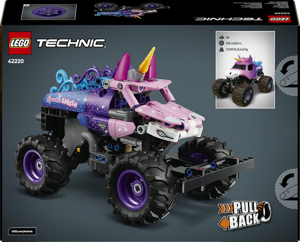 LEGO Technic Monster Jam Sparkle Smash mit Rückziehmotor - Technic Monstertruck & Einhorn Monster Truck Spielzeug - Kreatives Geschenk ab 7 Jahren für Kinder, Mädchen & Jungen - 42220