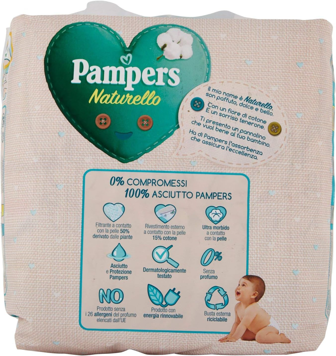 Pampers Naturello Midi, 22 scutece, mărimea 3 (4-9 kg)